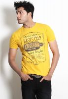 Basics Yellow Printed Round Neck T-Shirt