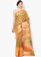 Bunkar Orange Printed Silk Blend Saree