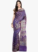 Bunkar Purple Printed Cotton Blend Saree