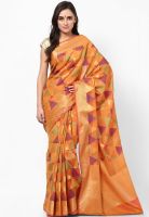 Bunkar Supernet Cotton Banarasi Fancy Peach Saree