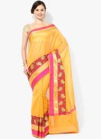 Bunkar Yellow Printed Super Net Saree