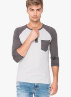 Campus Sutra Grey Solid Henley T-Shirts