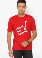 Campus Sutra Red Printed Round Neck T-Shirts