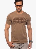 Cult Fiction Brown Printed Round Neck T-Shirts
