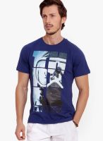 Elaborado Navy Blue Printed Round Neck T-Shirt