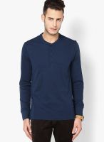 FREECULTR Navy Blue Solid Henley T-Shirts