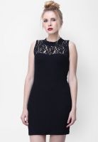Faballey Black Colored Solid Skater Dress
