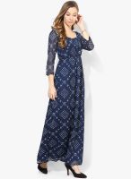 Femella Navy Blue Colored Printed Maxi Dress