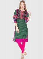 Folklore Green Printed Kurta