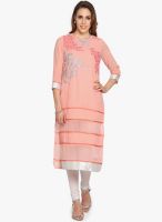 Folklore Peach Embroidered Kurta