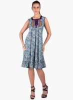Fusion Beats Blue Colored Embroidered Skater Dress