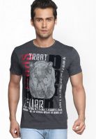 Globus Charcoal Grey Printed Round Neck T-Shirt