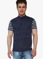 Globus Navy Blue Solid Henley T-Shirts