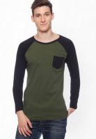 Gritstones Green Solid Round Neck T-Shirts