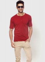 Gritstones Maroon Solid Henley T-Shirts