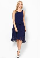 Harpa Navy Blue Colored Solid Asymmetric Dress