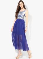 Haute Curry By Shoppers Stop Blue Colored Embroidered Maxi Dress