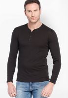 Highlander Black Solid Henley TShirts