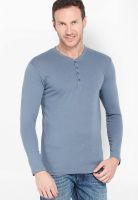 Highlander Blue Solid Henley TShirts