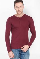 Highlander Maroon Solid Henley TShirts