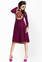 Inddus Maroon Colored Embroidered Skater Dress
