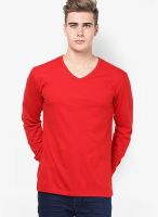 Inkovy Red Solid V Neck T-Shirts
