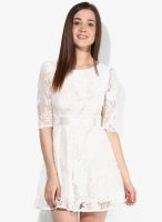 JC Collection White Colored Embroidered Skater Dress