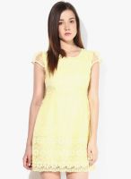 JC Collection Yellow Colored Embroidered Skater Dress