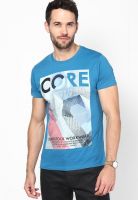 Jack & Jones Blue Printed Round Neck T-Shirts