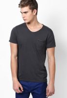 Jack & Jones Dark Grey Printed V Neck T-Shirts