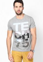 Jack & Jones Grey Melange Printed Round Neck T-Shirts