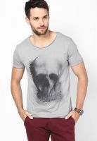 Jack & Jones Grey Printed Round Neck T-Shirts