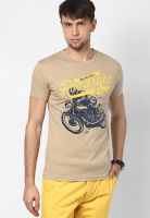 Jack & Jones Khaki Printed Round Neck T-Shirts