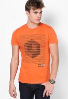 Jack & Jones Orange Printed Round Neck T-Shirts