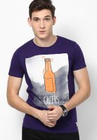 Jack & Jones Purple Printed Round Neck T-Shirts