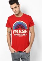 Jack & Jones Red Printed Round Neck T-Shirts