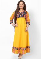 Kurti'S Yellow Printed Anarkali