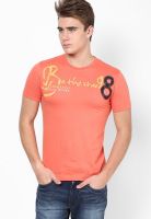 Lawman Pg3 Orange Printed Round Neck T-Shirts