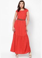 MIAMINX Red Colored Printed Maxi Dress