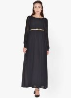 Magnetic Designs Black Colored Solid Maxi Dress