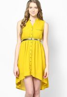 Magnetic Designs Yellow Colored Solid Asymmetric Dress