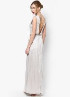 Miss Selfridge Silver Colored Solid Maxi Dress