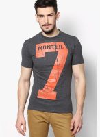 Monteil & Munero Dark Grey Printed Round Neck T-Shirts