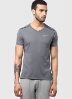 Nike Dark Grey Solid V Neck T-Shirts