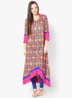 Raindrops Blue Ikat Print Cotton blend Kurta