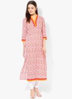 Raindrops Orange Bagru Print Cambric Kurta