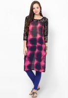 Raindrops Pink Lace Graphic Print Georgette Kurta