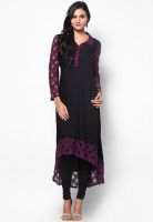 Raindrops Purple Color Block Lace Rayon Kurta