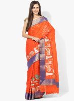 Rang Banarasi Orange Embroidered Cotton Silk Saree