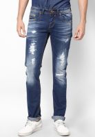 Rookies Solid Blue Slim Fit Jeans